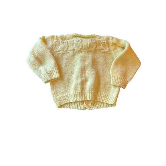 Hand-Knitted Yellow Owl Baby Cardigan Sweater Vintage 80s - Picture 3 of 4
